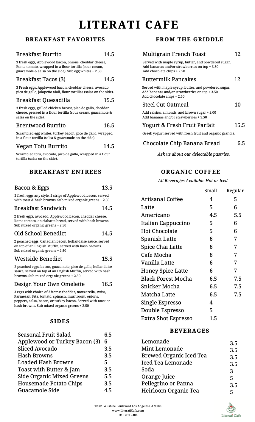 Literati Cafe Breakfast